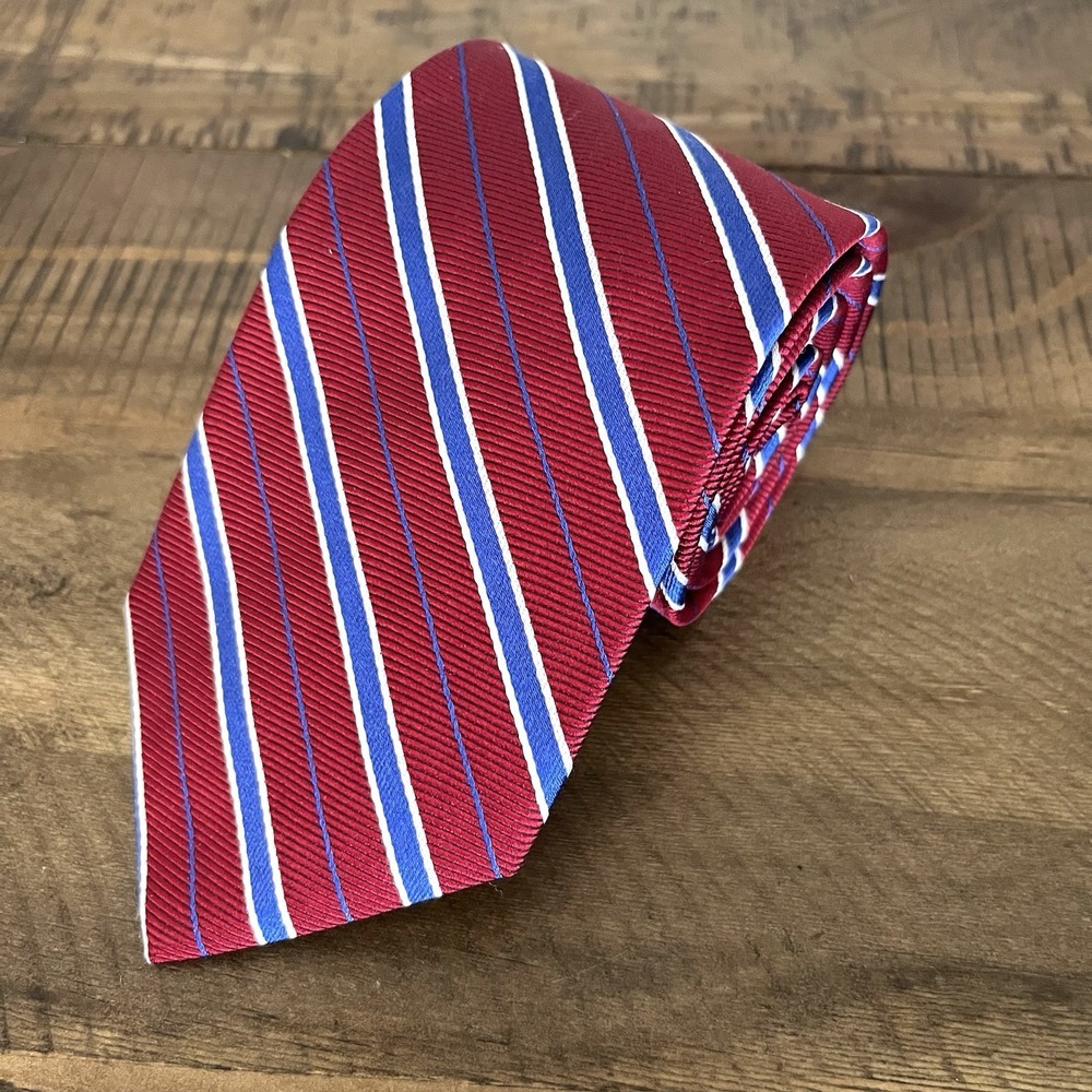 Brooks Brothers Red Blue White Stripes Pure Silk Repp Tie Made USA